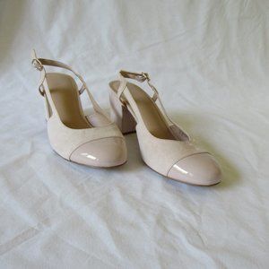 KELLY & KATIE Pink Faux Suede & Patent Block Heels